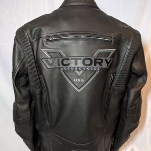 Men's Victory Motorcycle black leather jacket Lg